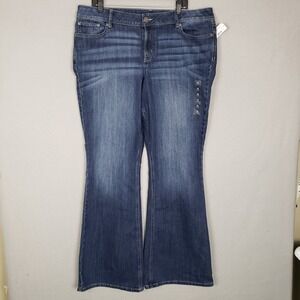 Maurices Mid Rise Flare Jeans Dark Wash Flex Denim Western Size 18 Long Tall NWT